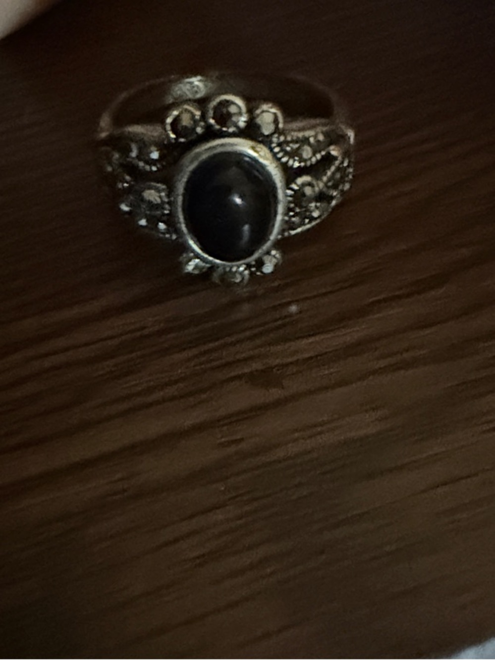 Sterling-Style Black Stone Vintage Filigree Women's Ring
